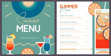 Retro Yaz Restoranı Kokteyl Menüsü Tasarımı. Vektör illüstrasyonu
