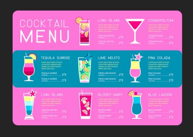 Retro Yaz Restoranı Kokteyl Menüsü Tasarımı. Vektör illüstrasyonu