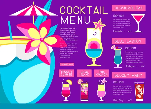 Retro Summer Restaurant Cocktail Menu Design Vector Illustration — Stock Vector