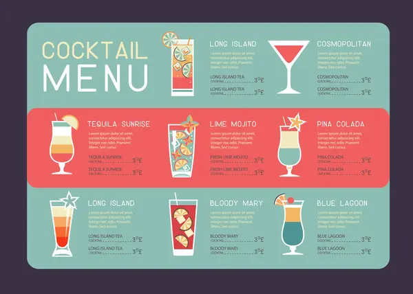 Design Menu Cocktail Restaurante Retro Verão Ilustração Vetorial Vetor De Stock