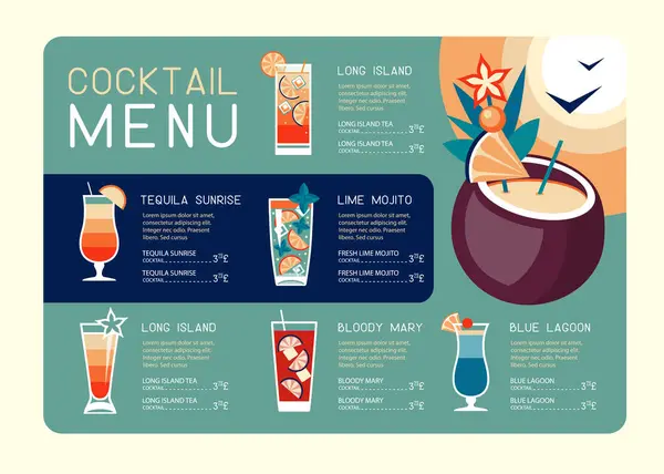 Retro Sommer Restaurant Cocktail Menü Design Vektorillustration Vektorgrafiken