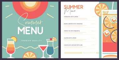Retro Yaz Restoranı Kokteyl Menüsü Tasarımı. Vektör illüstrasyonu