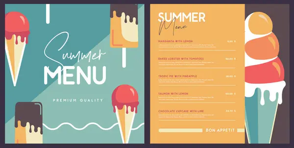 Retro Sommer Restaurant Menü Design Mit Eis Vektorillustration Vektorgrafiken