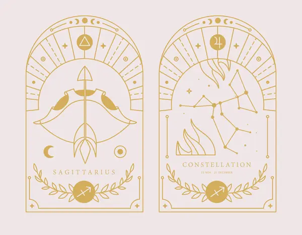 Set Modern Magic Witchcraft Cards Astrology Sagittarius Zodiac Sign Characteristic — Stock Vector