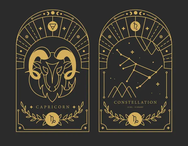 Set Moderne Carte Magiche Stregoneria Con Astrologia Segno Zodiacale Capricorno — Vettoriale Stock