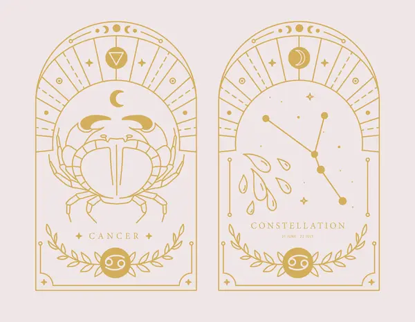 Set Moderne Carte Magiche Stregoneria Con Astrologia Cancro Segno Zodiacale Grafiche Vettoriali