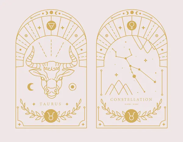 Set Med Moderna Magiska Häxkonster Kort Med Astrologi Taurus Zodiac Royaltyfria illustrationer