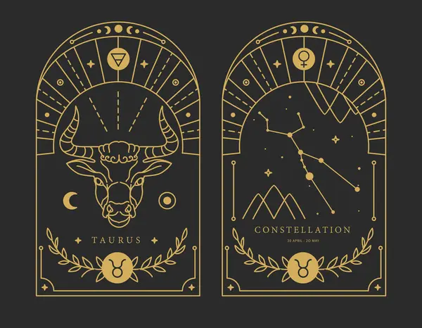 Állítsa Modern Mágia Boszorkányság Kártyák Asztrológia Taurus Állatöv Jel Jellemző Vektor Grafikák