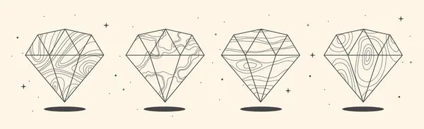 Set Moderner Zauberkarten Mit Geometrischen Diamanten Oder Kristallen Linienkunst Okkulte Vektorgrafiken