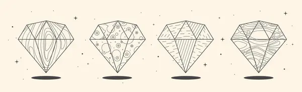 Συλλογή Από Σύγχρονες Κάρτες Μαγείας Γεωμετρικά Διαμάντια Κρύσταλλα Γραμμή Τέχνη Διάνυσμα Αρχείου