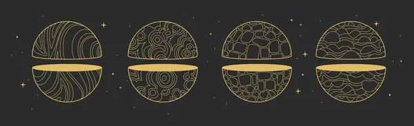 幾何学的な球か惑星が付いている現代魔法の魔術のカードのセット ラインアートオカルトベクターイラスト ロイヤリティフリーストックベクター