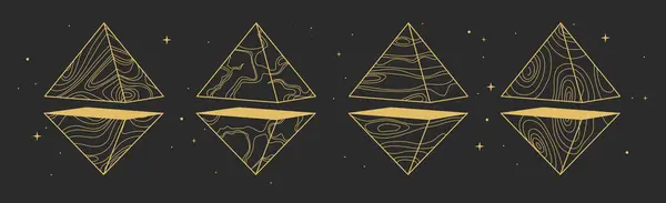 Set Moderner Zauberkarten Mit Geometrischen Pyramiden Oder Kristallen Linienkunst Okkulte Vektorgrafiken