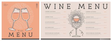Restoran şarap menüsü tasarımı soyut şarap dokusu ve iki bardak. Vektör illüstrasyonu