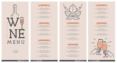 Restoran şarap menüsü tasarımı. Çizgi sanatı modern vektör illüstrasyonu