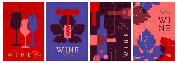 stock vector Set of modern magazine covers or posters with wine bottles and glasses. Restaurant abstract flat menu design. Wine tasting. Vector illustration