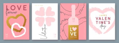 Sevgililer Gününüz kutlu olsun tebrik kartları, kapaklar ya da aşk dolu posterler. Sevgililer Günü. Düz dizayn. Vektör illüstrasyonu