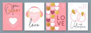Sevgililer Gününüz kutlu olsun tebrik kartları, kapaklar ya da aşk dolu posterler. Sevgililer Günü. Düz dizayn. Vektör illüstrasyonu