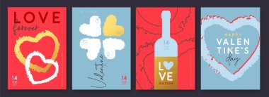 Sevgililer Gününüz kutlu olsun tebrik kartları, kapaklar ya da aşk dolu posterler. Sevgililer Günü. Düz dizayn. Vektör illüstrasyonu