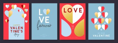 Sevgililer Gününüz kutlu olsun tebrik kartları, kapaklar ya da aşk dolu posterler. Sevgililer Günü. Düz dizayn. Vektör illüstrasyonu