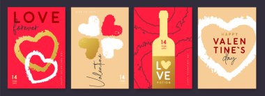 Sevgililer Gününüz kutlu olsun tebrik kartları, kapaklar ya da aşk dolu posterler. Sevgililer Günü. Düz dizayn. Vektör illüstrasyonu
