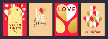 Sevgililer Gününüz kutlu olsun tebrik kartları, kapaklar ya da aşk dolu posterler. Sevgililer Günü. Düz dizayn. Vektör illüstrasyonu