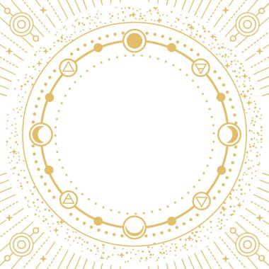 Astroloji çerçevesinde dört elementi, yıldızları, güneşi ve ayı beyaz arka planda izole eden modern büyü büyüleri. Çizgi sanatı okült vektör çizimi