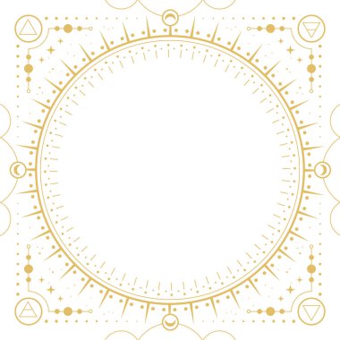 Astroloji çerçevesinde dört elementi, yıldızları, güneşi ve ayı beyaz arka planda izole eden modern büyü büyüleri. Çizgi sanatı okült vektör çizimi