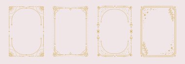 Beyaz zemin üzerinde dört element, yıldız, güneş ve ay bulunan modern büyü astrolojisi seti. Çizgi sanatı okült vektör çizimi