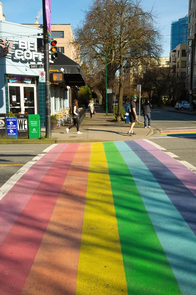 Vancouver Canada February 2016 Duhový Přechod Křižovatka Gay Oblasti Názvem — Stock fotografie