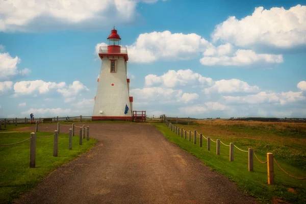 Historyczne Souris East Lighthouse Biały Czerwony Kwadrat Stożkowa Drewniana Wieża — Zdjęcie stockowe