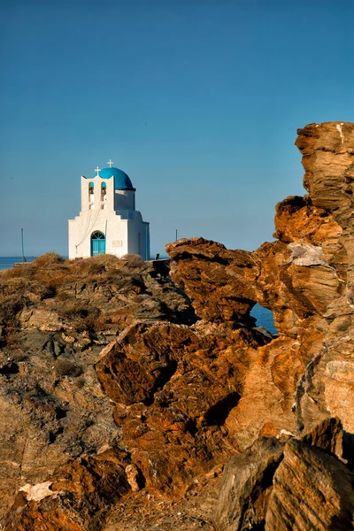 Church Seven Martyrs Kastro Village Sits Top Rocky Islet Sifnos — Stock Photo, Image