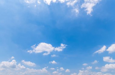 Panoramic view of clear blue sky and clouds, Blue sky background with tiny clouds. White fluffy clouds in the blue sky.