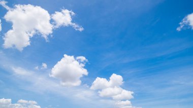 Panoramic view of clear blue sky and clouds, Blue sky background with tiny clouds. White fluffy clouds in the blue sky.