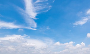 Panoramic view of clear blue sky and clouds, Blue sky background with tiny clouds. White fluffy clouds in the blue sky.