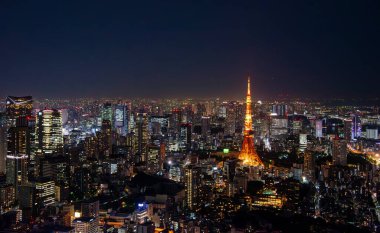  Tokyo şehir parkındaki turistik yerler, Asya iş konsepti imajı, Japonya 'daki panoramik modern şehir manzarası.    