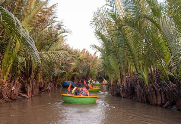 Hoi An, Vietnam 'da bambu sepetine binen turistler (Cam Thanh Hindistan cevizi köyü )