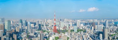  Tokyo şehir parkındaki turistik yerler, Asya iş konsepti imajı, Japonya 'daki panoramik modern şehir manzarası. 