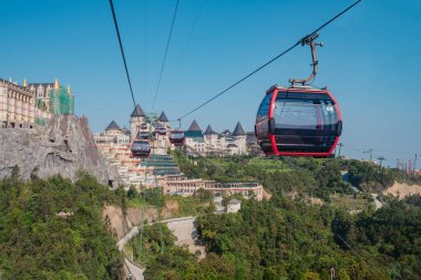 Cable car in the fog.Beautiful nature trail (da nang,vietnam) clipart