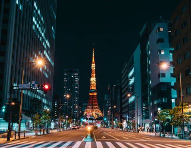 Tokyo şehir parkında panoramik, turistik eğlence, Asya iş konsepti imajı, Japonya 'da panoramik modern şehir manzarası.  