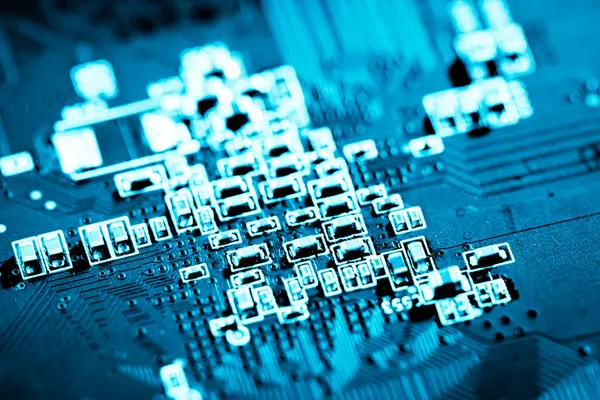 stock image Abstract, Close up at electronic circuits, we see the technology of the mainboard, which is the important background of the computer. (logic board,cpu motherboard,Main board,system board,mobo)