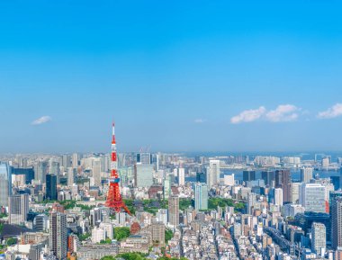 Tokyo şehir parkında panoramik, turistik eğlence, Asya iş konsepti imajı, Japonya 'da panoramik modern şehir manzarası.    