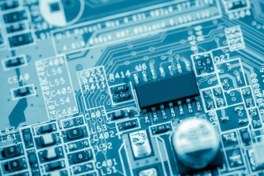 Özet olarak, anakart elektronik arkaplanı kapat. (mantık kartı, Cpu ana kartı, devre, sistem kartı, mobo)