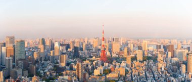 Tokyo şehir parkında panoramik, turistik eğlence, Asya iş konsepti imajı, Japonya 'da panoramik modern şehir manzarası.    