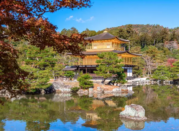 Kyoto, Japonya - 2 Aralık 2024: Kyoto şehrindeki en güzel Bakış açısı Kinkakuji Tapınağı, Japonya.