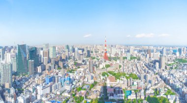 Tokyo City şehir parkında panoramik, turistik eğlence, Asya iş konsepti imajı, Japonya 'da panoramik modern şehir manzarası.    
