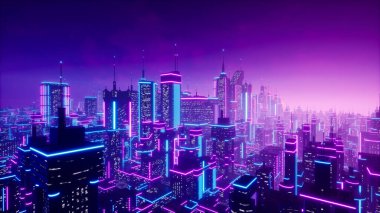 Metaverse şehir ya da siber punk konsepti, 3D render