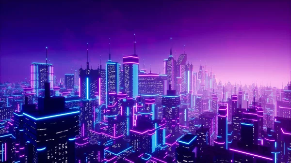 Metaverse City Lub Koncepcja Cyberpunk Renderowanie — Zdjęcie stockowe