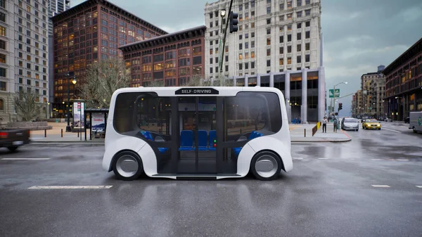 Autobús Eléctrico Autónomo Auto Conducción Calle Concepto Tecnología Vehículos Inteligentes — Foto de Stock