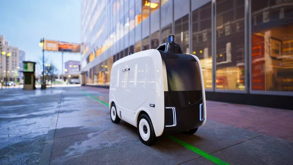 Autonóm Szállító Robot Vezető Nélkül Utcán Smart Vehicle Technológia Koncepció — Stock Fotó