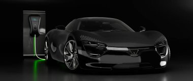 Kesinlikle jenerik ve markasız elektrikli araba şarjı, geleceğin elektrikli araç konsepti, 3D render